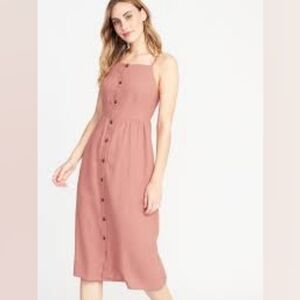 Old Navy Square Neck Button Front Linen Blend Midi Dress